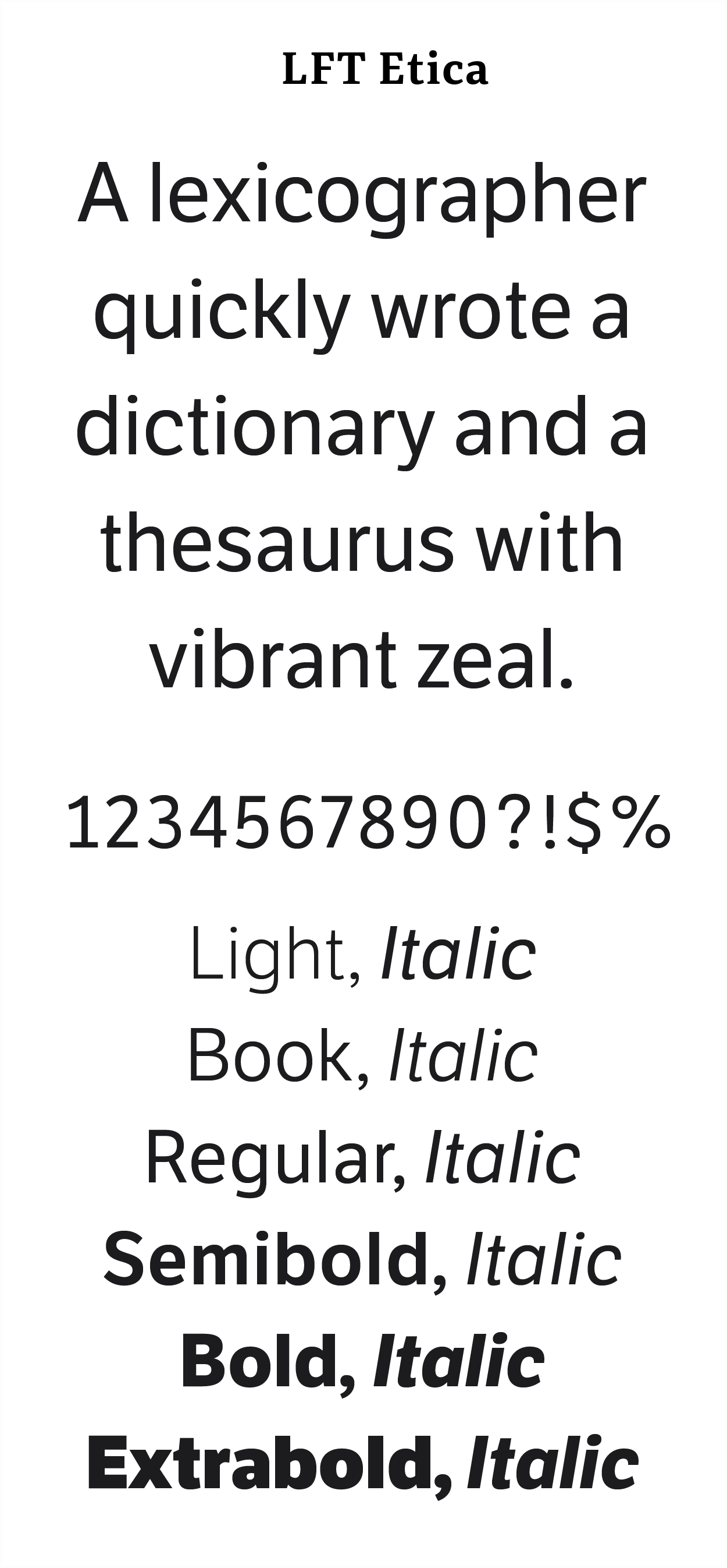 Example of the Etica typeface